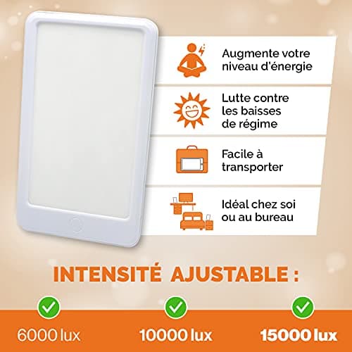 Lampe de Luminothérapie 15000 Lux - Puissante Lumière Pour Le Moral - Lampe de Jour Réglable 3 Intensités (10000 lux, 6000 lux)