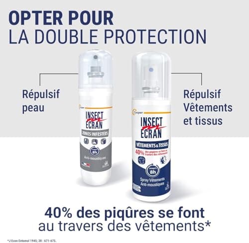 INSECT ECRAN - Spray Anti-Moustiques Répulsif Zones Infestées - 8H -100ml | Protection contre les piqûres de moustiques - 100% efficace sur le moustique tigre*- Formulé avec du Deet** - Dès 24 mois