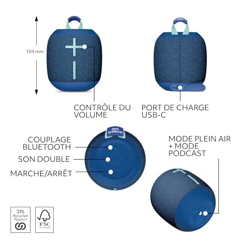 Ultimate Ears WONDERBOOM 4, Enceinte Bluetooth Portable et étanche avec de puissantes Basses et Un Son à 360 degrés, Enceinte Flottante étanche à la poussière d’Une portée de 40 m - Bleu