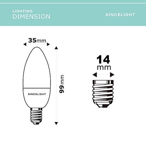 SINCELIGHT Ampoule LED en forme de bougie B35 et culot E14, IRC (RA≈85), Diffuseur laiteux, 5W, Blanc Chaud (2700K), 500lm, Lot de 6