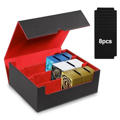 QCXWCJWD Storage Trading Cards Box Compatible avec Magic The Gathering PTCG PKM Cartes, Magnetic Deck Box pour 2400+ YGO Cartes sans Manches, Tray Long Box avec 8 Intercalaires(Noir Rouge)