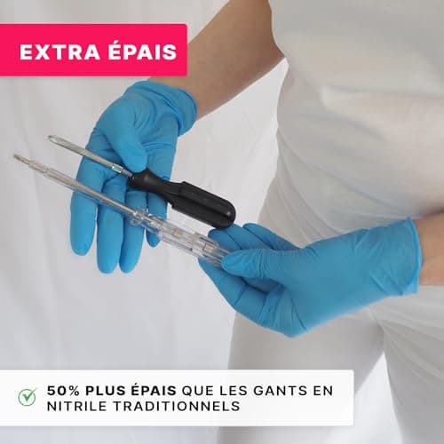 ARNOMED Gants jetables Bleu Extra Fort, Gants nitrile taille L, 50% plus épais, 100 p./boîte, Gants jetables non poudrés, Gants en nitrile mecanique sans latex, gant jetable en tailles S, M, L & XL