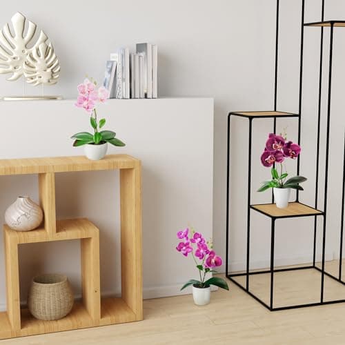 PASCH ® Fleurs artificielles en Pot (35 cm) Lot de 3 orchidées, Arrangement artificiellement coordonné dans des Pots en céramique Brillante, Fleurs décoratives orchidées artificielles (Violet-Rose)