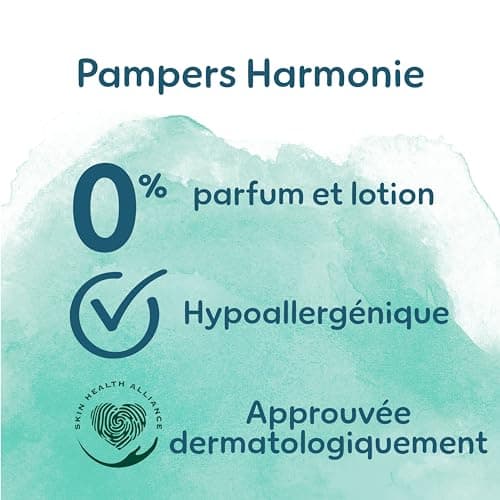 Pampers Harmonie, Taille 1, 180 Couches, 2-5kg, Protection Douce pour la Peau, Ingrédients d’origine végétale en contact avec la peau de bébé, Avec un Emballage Recyclable en Papier, Pack 1 Mois