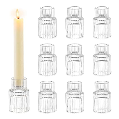 Romadedi Petite Chandelier Bougeoir Verre - Lot de 10 Bougeoir Decoratif Mariage Noel Decoration Maison, Supports pour Bougies Coniques Centre de Table Salon Chambre