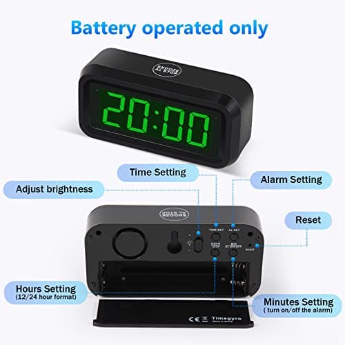 Timegyro Petit réveil, Horloge de Bureau numérique, 1,2" LED Affichage Horloge avec Snooze, luminosité réglable 12 / 24h Format pour Chambre à Coucher, Voyage, Salon