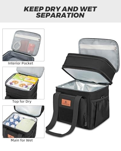 HSHRISH Sac Isotherme Repas,Sac Isotherme Double Couche pour Hommes et Adultes, étanche et Durable pour Le Travail, l'extérieur et Le Pique-Nique 15L, Noir