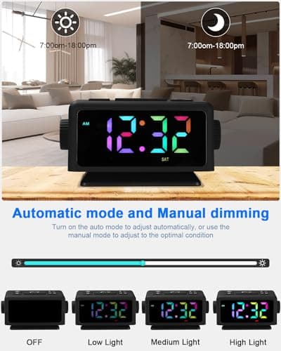 Radio Reveil Digital avec 2 Réveils,Électronique Réveil Numérique avec 11 Modes Lumière,LED Horloge Digitale,Snooze,Aide au Sommeil,Minuterie,12/24h,Volume de l'alarme Réglable,Port de Recharge USB