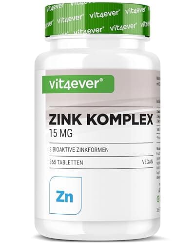 Complexe Zinc 15mg - 365 Comprimés - Avec 3 formes bioactives de zinc (bisglycinate de zinc, gluconate de zinc, citrate de zinc) - 1 an d'approvisionnement - Hautement dosé - Vegan