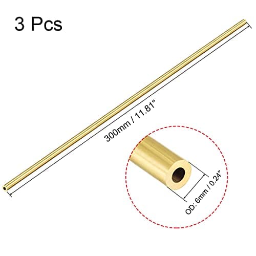 sourcing map Tube Laiton Rond 300mm Longueur 6mm Diamètre Externe 1.5mm Paroi Épaisseur Sans Couture Droit Tuyau 3 Pcs