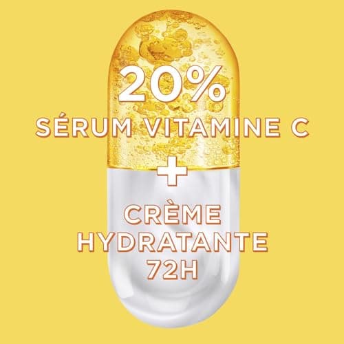 GARNIER Skin Active - Sérum Crème Booster D'Éclat 2-En-1 - Hydratation 72h & Éclat - FPS 25 - Vitamine C & Agrumes - Vegan & Cruelty Free - Peaux Ternes En Manque D'Éclat - 50 ml