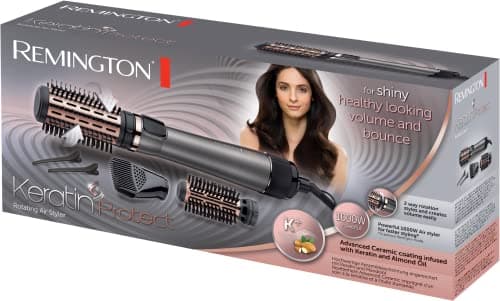 Remington Brosse Soufflante Rotative automatique [Soin kératine & huile d'amande] Keratin Protect (1000W, Céramique, Température variable, 3 accessoires: 2 brosses rondes 40 & 50mm + de Volume) AS8811