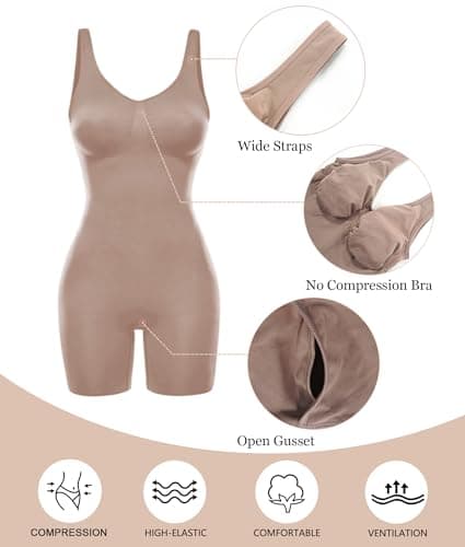 SHAPERX Gaine Ventre Plat Body Sculptant Femme Invisible Combinaison Gainante Shapewear Bodysuit Amincissant Body Short,UK-SZ5310-Sienna-S/M