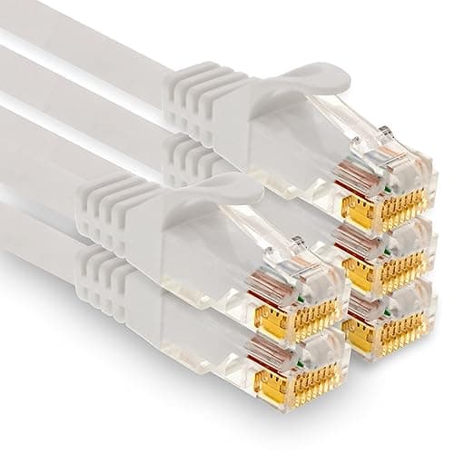 1aTTack.de - 5 câbles réseau Cat7 de 1,5 m, câbles de raccordement Ethernet Cat.7, Lan et Cat 7 pour une vitesse Internet maximale et connecte tous les appareils avec des fiches RJ 45 blanches