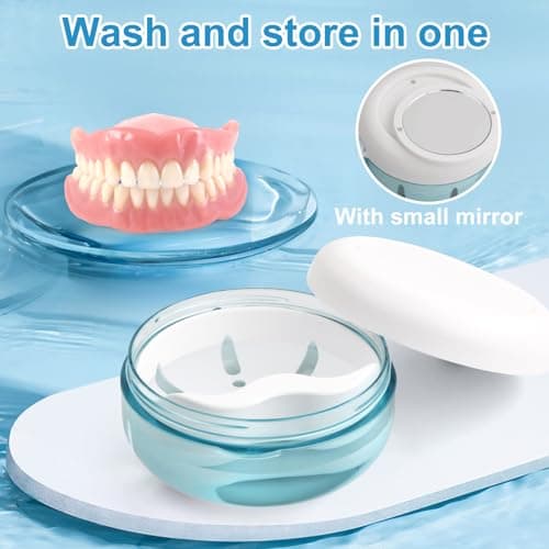 Étui pour Prothèses Dentaires, Boîte de Bain pour Prothèses Dentaires, Boîte à Prothèses Portable avec Panier, Boîte de Retenue Orthodontique avec Miroir (Blanc)