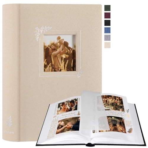 Lanpn Album Photo Scrapbooking, Petit Lin conception de fenêtre DIY Album 60 Pages Blanches Avec Séparateurs de Cellophane Pour 9x13cm 10x15cm 13x18cm Photos (19x27cm, Beige)