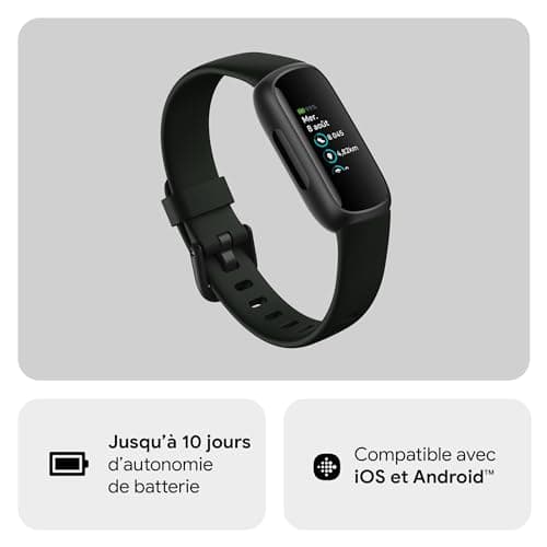 Google Fitbit Inspire 3 Bracelet d’activité sport et santé avec jusqu’à 10 jours d’autonomie de batterie et compatible avec Android et iOS, Parme, Noir intense