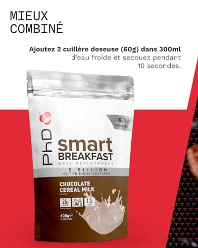 PhD Smart Breakfast| Shake proteiné substitut de repas| Faible en sucre avec extra Vitamines et Mineraux - Céréales - 600 g