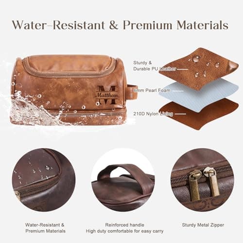 Trousse de toilette personnalisée pour homme, mari, papa Kit de voyage en cuir PU de grande capacité Fabriqué à la main Cadeau unique pour anniversaire | Fête des pères | Cadeau d'anniversaire