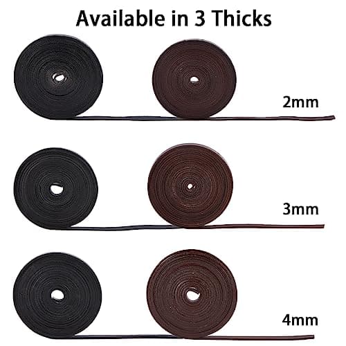 GORGECRAFT 5 m Lacet Plat en Cuir 7 mm de Large Cordon en Cuir Véritable Cordon de Tressage Noir Bandes de Cuir Brillant Perles Sangle Fils pour Bricolage Cuir Artisanat Collier Bracelet Bijoux