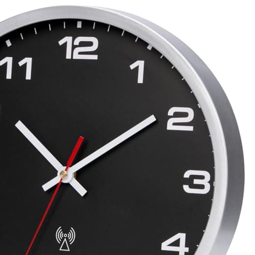 VINILITE Horloge Murale Radio Pilotée 30cm Moderne Pendule Murale à Grands Chiffres pour Salon, Cuisine, Bureau, Chambre