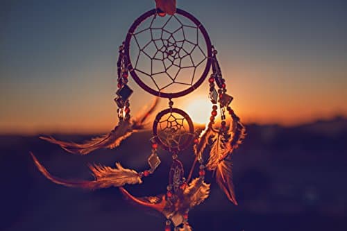 DonDon Taille XXL Attrape-rêves Dreamcatcher avec Perles et Vraies Plumes Noir - Ø 28 cm