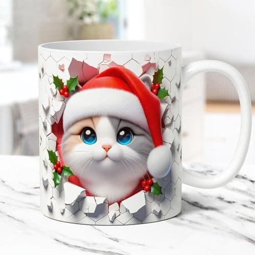 Tasse À Café 3D, Tasse À Café De Chat De Noël, Verres En Céramique, Tasse De Chat Festive, Tasse À Café De Vacances, Tasse De Conception De Chat 3D, Tasse De Noël Mignonne 350 Ml Pour La Famille, Les