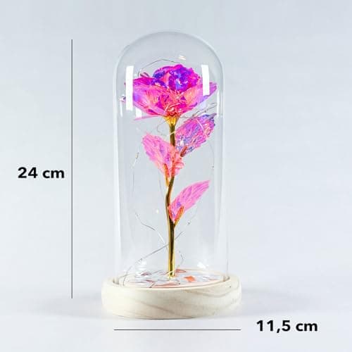Rose Eternelle Lumineuse | Cadeau Romantique pour Femme | Fleur Artificielle Belle et la Bête | avec LED et Cloche en Verre | Coffret Inclus | Cadeaux St Valentin, Fête des Mères | OriginalCorner®
