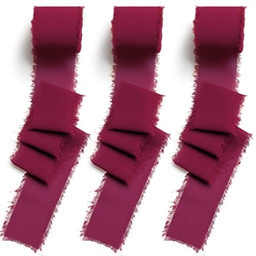 CHUQING Lot de 3 Rouleaux 3,8 cm x 6 m Ruban Cadeau vin Rouge foncé pour Mariage, Festival, Bordeaux, Emballage Cadeau, Ruban Mousseline de Soie, Bouquet de Fleurs Rouge foncé, Invitation Mariage
