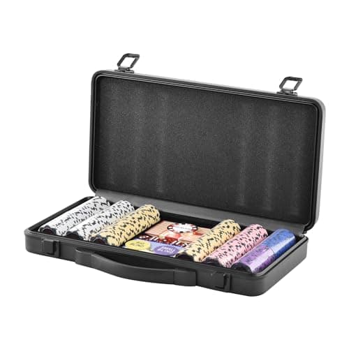 VEVOR Mallette de Poker 300 Jetons de Poker en Argile et ABS 14 g 40x3,3 mm avec 2 Jeux de Cartes Texas Hold'em 1 Bouton de Croupier et 2 Boutons Blind pour Blackjack Jeux de Hasard Casino à Domicile