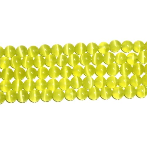 MJDCB 105 pièces Petites Perles Oeil de Chat Jaune Citron 10mm Perles de Cristal Ronde Vrac pour La Fabrication de Bijoux Bracelets Boucles D'oreilles Colliers Accessoires