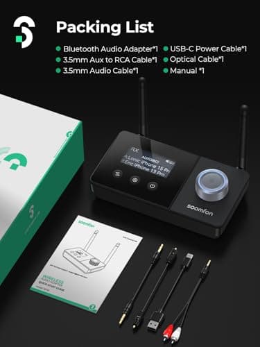 SOOMFON Emetteur Recepteur Bluetooth 5.3, 3 en 1 Adaptateur Bluetooth TV, Transmetteur Audio Bluetooth Double Connexion Longue Portée 30 m, Emetteur Bluetooth pour TV/Casques/Systèmes Audio etc