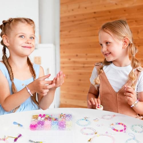 Liangding Perles pour Bracelet, 910+pcs Kit Perles Bijoux Enfants, Kit Fabrication Fille, Jouets Filles Creation Bijoux de 5 à 12 Ans, Coffret de 6/8MM Perles Idée Cadeaux de Noël et d'anniversaire
