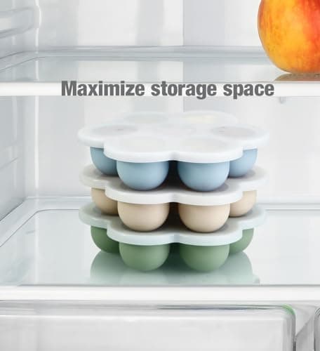 PandaEar Lot de 3 Plateaux de Congélation pour Aliments pour Bébés avec Couvercles, Plateau en Silicone pour Aliments aux Fruits pour Bébés, Conteneur de Stockage pour Aliments pour Bébés