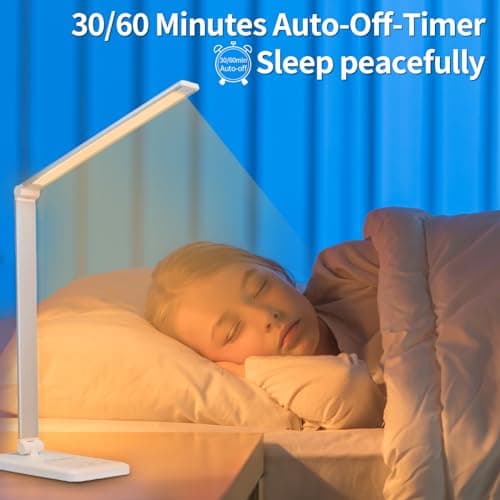 LQWELL® Lampe de Bureau LED À IntensitÉ Variable, 5 Couleurs, 10 Niveaux de LuminositÉ, Lampe de Chevet Respectueuse des Yeux, Chargement USB, Contrôle Tactile Et Fonction MÉMoire Pour Le Bureau
