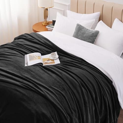 WAVVE Plaid Couverture Polaire Flanelle en Microfibre, Jeté de Canapé 230x270 Noir, Couverture lit Jete de Canape 2 Personnes, Plaid Fourrure Grand Chaud et Doux en Peluche, 270x230