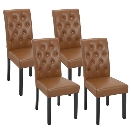 WOLTU Lot de 4 Chaises de Salle à Manger, Chaise de Salon avec Dossier Haut, Chaise de Cuisine Rembourrée, Chaise en Similicuir avec Pieds en Bois Massif, Marron, EZS20br-4