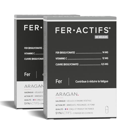 ARAGAN - Synactifs Lot de 2 Feractifs - Complément Alimentaire Anti-Fatigue - Tonus et Vitalité - Fer Bisglycinate, Cuivre et Vitamine C - 120 gélules - 4 mois de prise - Fabriqué en France