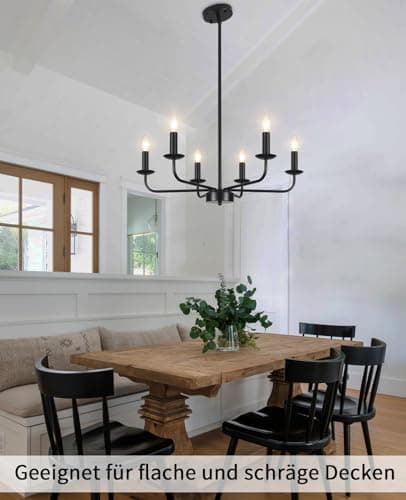 QAREHL Lustre Salon Moderne 6 Lumières Suspension Luminaire Industrielle, Lustre Noir Salle a Manger Cuisine Chambre, Ampoule E14
