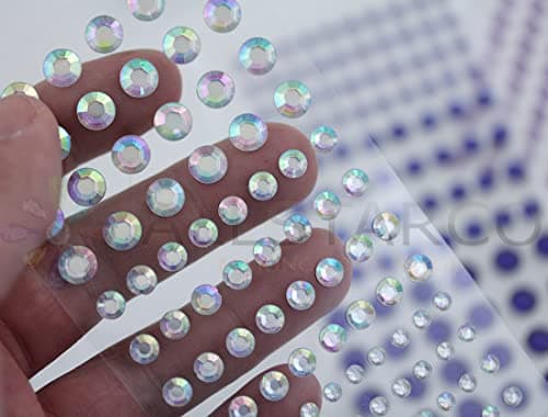 Blue Aqua Self Adhesive Acrylic Rhinestones 3 Sizes 4mm 6mm 8mm Plastic Face Gems Stick On Body Jewels Hair Crystals For DIY Cards And Invitations Crafts Bling Sticker - 5 Sheets - 480PCS