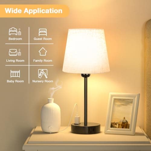 Kakanuo Lampe de Chevet Tactile avec Ports USB-A+C+Prise CA, Lampes de Table Lot de 2, Intensité Variable 3 Voies, Abat-jour en Lin, Lampes pour Chambre Salon D'enfant Bureau (Ampoules Incluse)