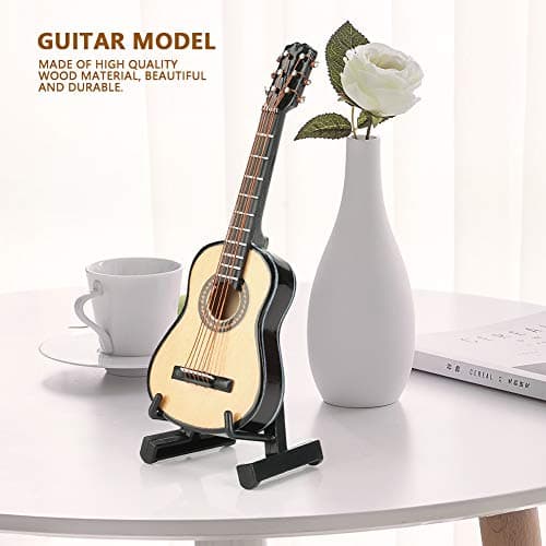 Lazmin Modèle de Guitare Miniature, Ornement d'Instrument de Guitare en Bois avec Support et Étui, pour la Décoration de la Maison, Cadeaux pour Enfants, Amis