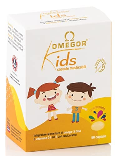Gélules Omegor Kids | 250 mg d'oméga-3 DHA pour les enfants | Gélules molles exquises à croquer, créées à partir de gélatine de poisson | Goût sucré - Saveur délicate multifruits, 60 gélules