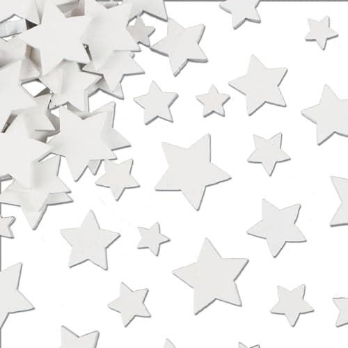 100Pcs Etoile Bois Noël Confetti Décoration à disperser Table DIY Bricolage Artisanat Cadeau Noël Fête (Blanc)