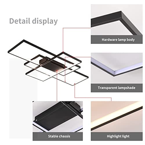 Plafonnier LED, Luminaire Salon, dimmable avec télécommande 3000K-6000K, nouveau design irrégulier lampe rectangulaire en métal acrylique cuisine lampes de décoration de chambre,Noir,90*50CM/80W