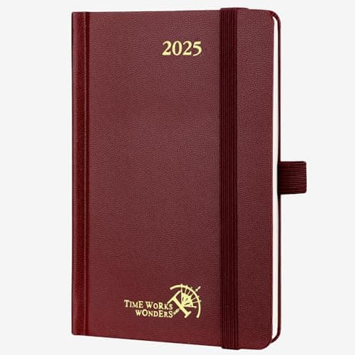 POPRUN Agenda de Poche 2025 A6 Semainier 16 x 10,5 cm - Couverture Rigide, Petit Agenda, D'Jan 2025 à Déc 2025-12 Mois, Avec signet à 2 rubans, Papier Certifié FSC® 100 g/m2, Bourgogne