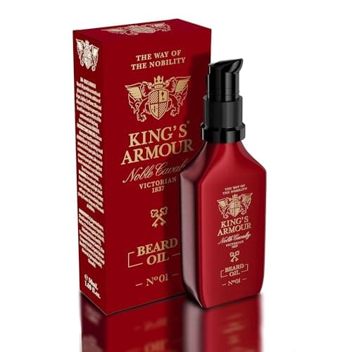 King's Armour Huile à Barbe (50ml) - Adoucit, renforce, pousse et nourrit la barbe - Huiles uniques de jojoba, d'argan et d'amande douce - Rafraîchit toute la journée avec son parfum magique