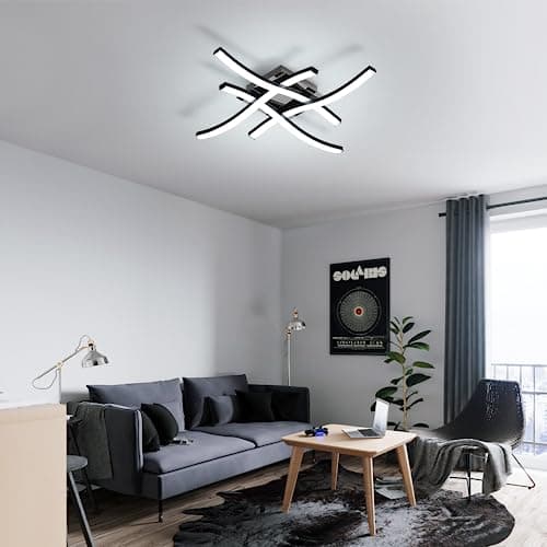 Goeco Plafonnier LED, 24W Lampe de Plafond LED Moderne, 6500K Lumière Blanche Froide Luminaire Plafonnier Design Ondulé avec 4 Tubes de Lumière pour Salon, Chambre, Cuisine, Noir