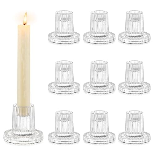 Romadedi Chandelier Bougeoir Verre Transparent - Lot de 10 Petite Bougeoir Mariage Decoratif Noel Decoration Maison Supports pour Bougies Coniques Centre de Table Salon Chambre
