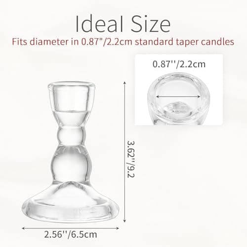 Inweder Bougeoirs en Verre pour Bougies Coniques: 2 Pcs Porte-Bougies Transparent en Vrac pour Centre de Table Bougeoir Vintage Chandelier Moderne pour Mariage, Noël ou Décoration de la Maison